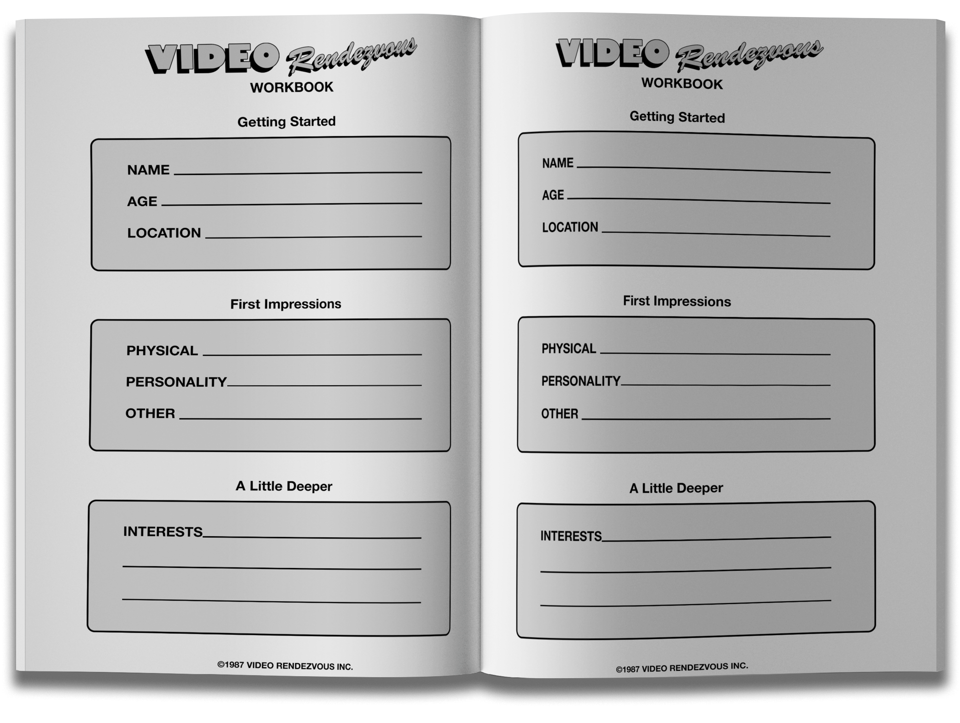 Video Rendezvous Notebook - Interior workbook pages.