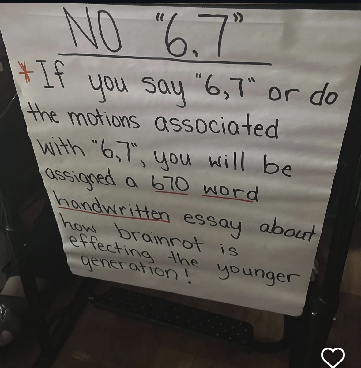 Classroom poster about saying 6-7
